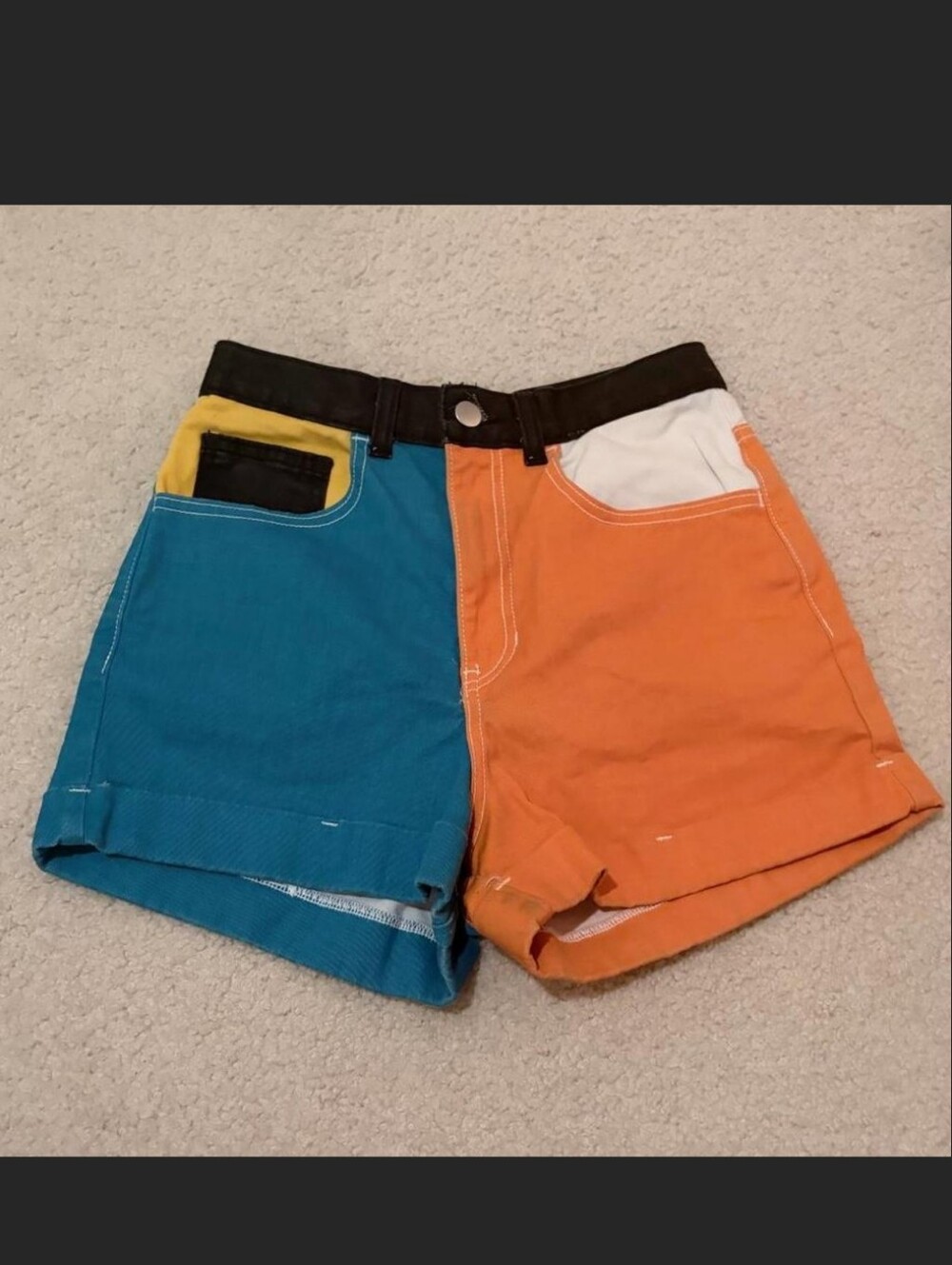 Women's Size 26 Colorblock Orange Blue Black Tumblr Shorts